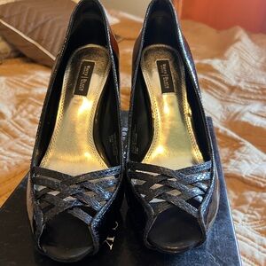 White House Black Market Black Peep-Toe Heels